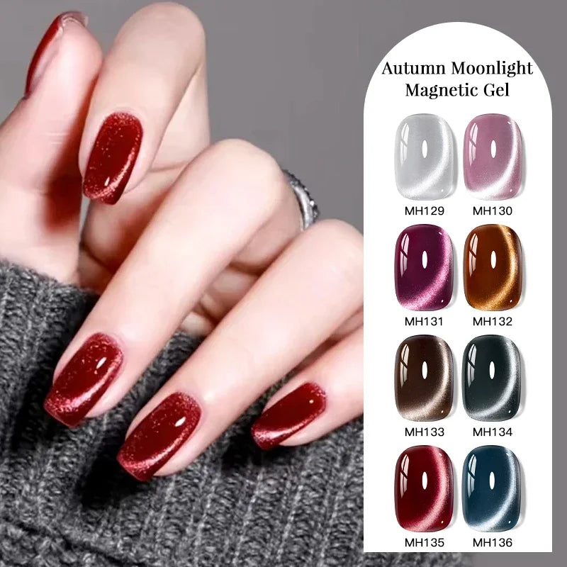 9pcs Autumn Moonlight Cat Magnetic Gel Nail Polish Set Glitter Semi Permanant Soak Off UV LED Gel Varnish Manicure Nail Supplies