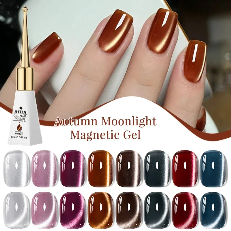 9pcs Autumn Moonlight Cat Magnetic Gel Nail Polish Set Glitter Semi Permanant Soak Off UV LED Gel Varnish Manicure Nail Supplies