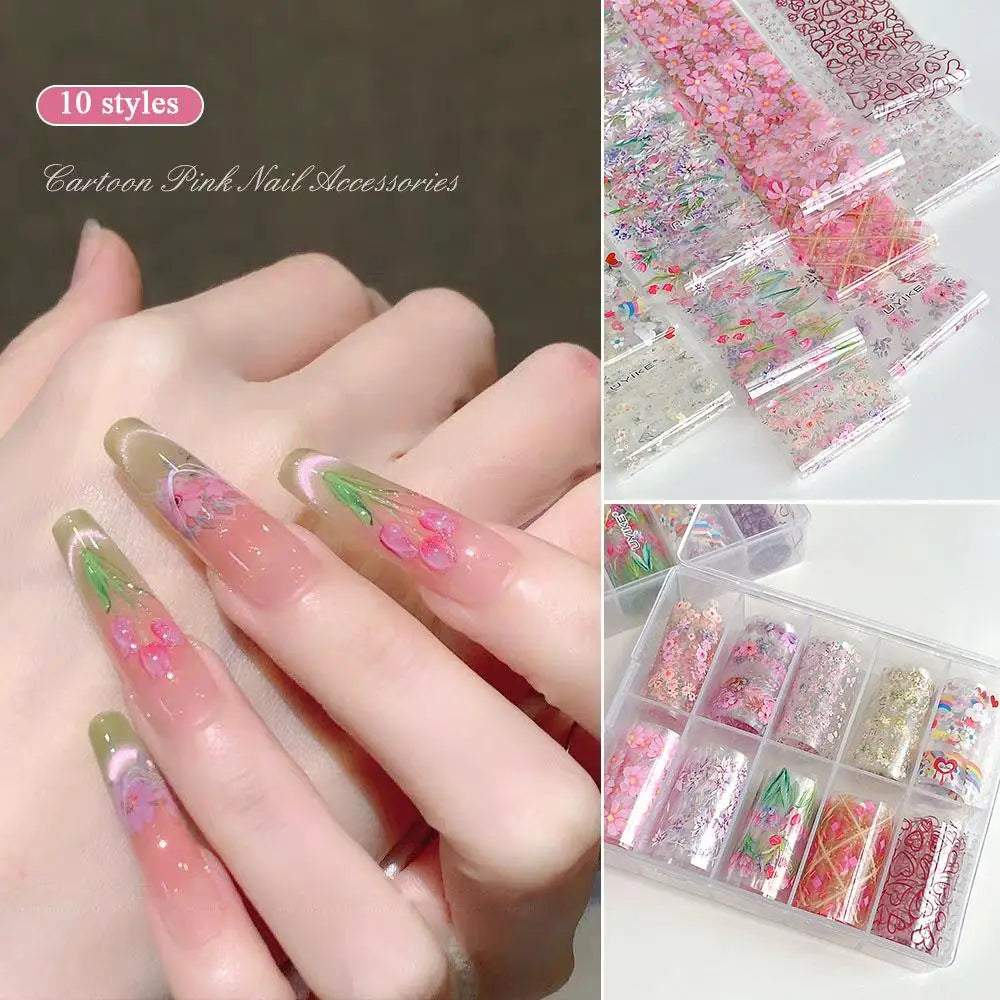 10rolls/box Colorful Flower Nail Stickers Nail Transfer Paster DIY Manicure Tool Beautiful Nail Sticker Sweet Nail Wraps Decal