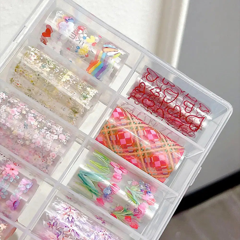 10rolls/box Colorful Flower Nail Stickers Nail Transfer Paster DIY Manicure Tool Beautiful Nail Sticker Sweet Nail Wraps Decal
