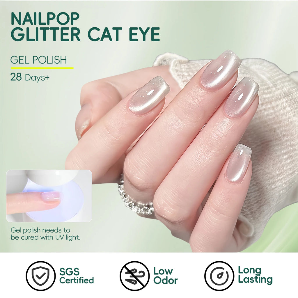 NAILPOP 9 Colors Magnetic Cat Eye Gel Nail Polish Set BLUE UV LED Soak Off Gel Varnish Clear Crystal Cat Eye Gel Lacquer 7.5ml